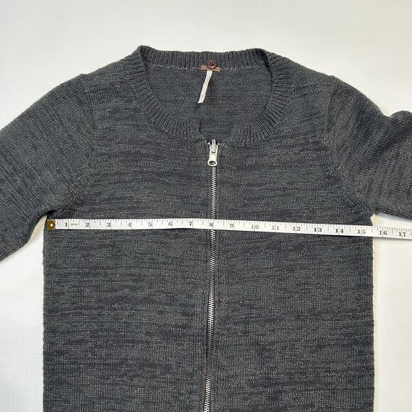 Free People Full Zip Cardigan Sweater Womens Size XS Gray Cotton Wool Blend - Picture 9 of 11